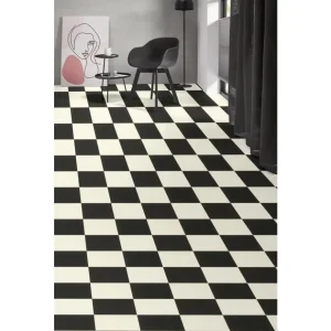 Kwantum Vinyl Vloeren | Vinyl Benson Zwart Wit Tegellook Je berekent hoeveel meters je nodig hebt door lengte en breedte in te vullen